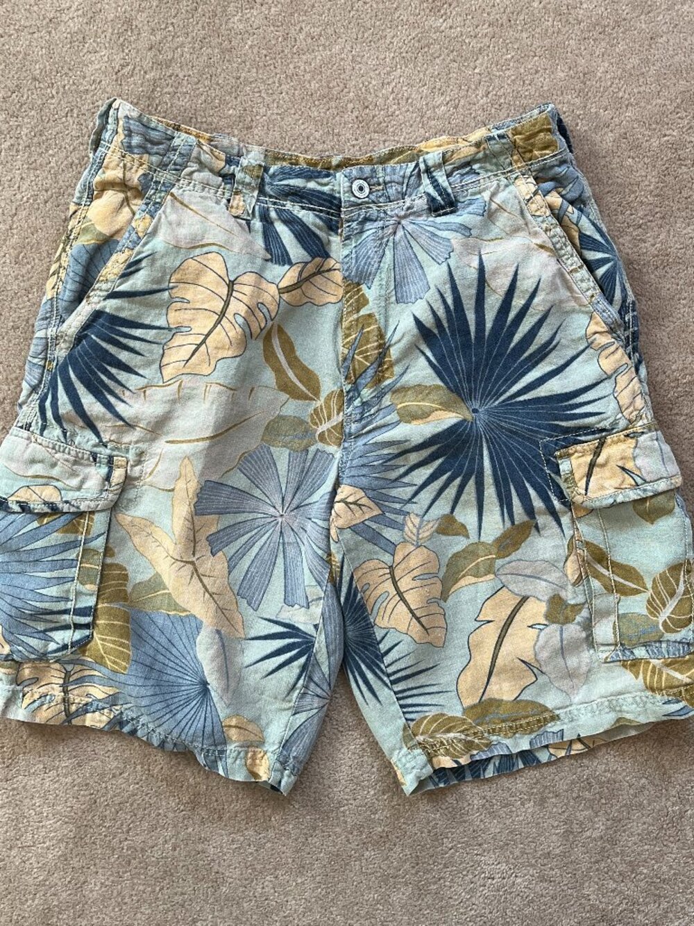 Tommy Bahama Blue, Tan and Green Palm Print Flat Front Men’s Shorts